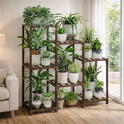 پایه گیاهی 3 ردیفه چوبی برای گیاهان فضای باز داخلی